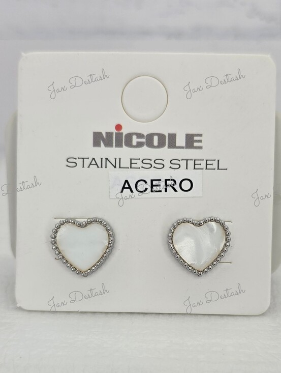 Nicole Jewelry - Nicole Mother Of Pearl Heart Stud Earrings ER3011
